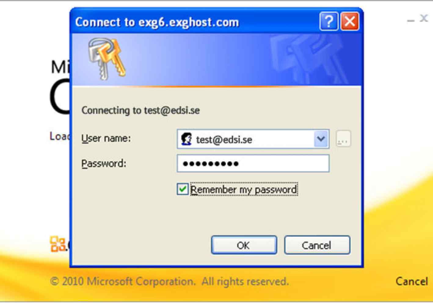 MS Outlook Password Dialog